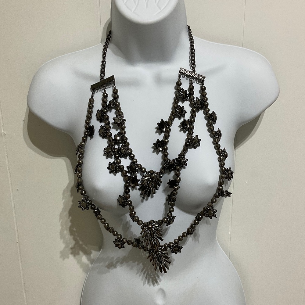 bold necklace gray blackish charcoal collar 3 layers lobster adjustable closure